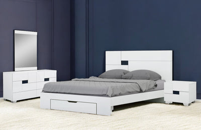 Four Piece White Solid Wood Bedroom Set With Mirror