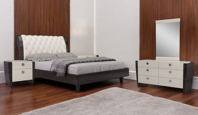 Four Piece Beige Solid Wood Bedroom Set With Mirror