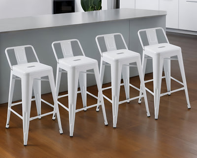 Set of Four 26" White Metal Low Back Counter Height Bar Chairs