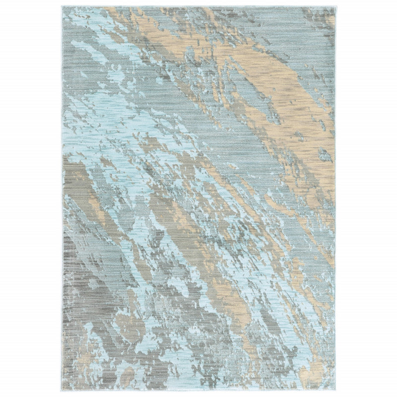 4’X6’ Blue And Gray Abstract Impasto Area Rug